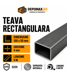 Teava rectangulara 100 x 50 x 4 mm, 6 metri